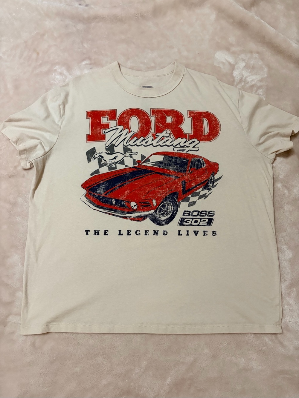 Ford Mustang Graphic Tee - Cream with Red and Black Print